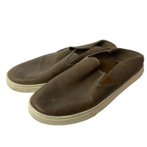 Olukai Pehuea Brown Leather Slip On Loafers Womens Sz 9 Casual Shoes Flats